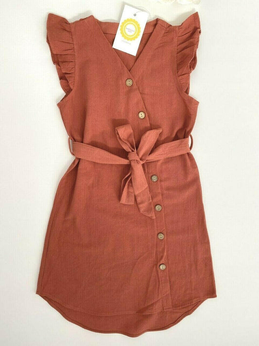 Sienna curved hem belted girls dress - MARIGOLD 