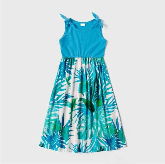Size 2/3/4/6 years new girls dress turquoise blue palm and bird tank dress - MARIGOLD 