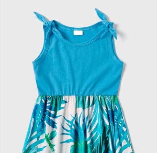 Size 2/3/4/6 years new girls dress turquoise blue palm and bird tank dress - MARIGOLD 