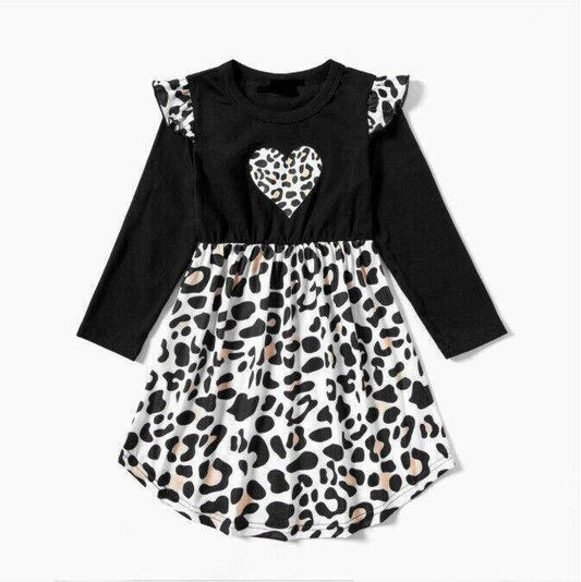 size 2 years new girls dress leopard heart black long sleeve girls dress - MARIGOLD 