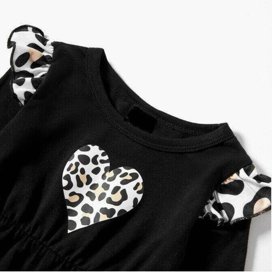 size 2 years new girls dress leopard heart black long sleeve girls dress - MARIGOLD 