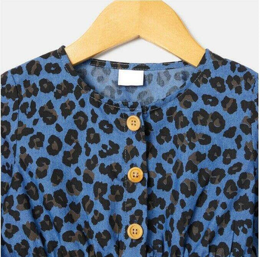 size 2 years new girls dress leopard print blue chambray long sleeve dress - MARIGOLD 