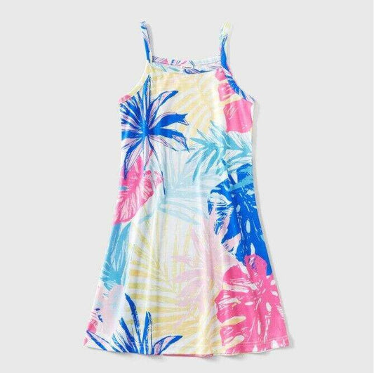 size 2y/3 years new girls dress colourful tropical palm print tank dress -2 left - MARIGOLD 