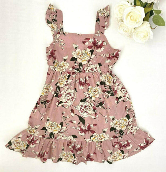 size 2y/6y/8 years new girls dress dusty pink floral flutter sleeve girls dress - MARIGOLD 