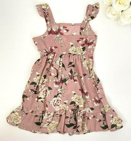 size 2y/6y/8 years new girls dress dusty pink floral flutter sleeve girls dress - MARIGOLD 