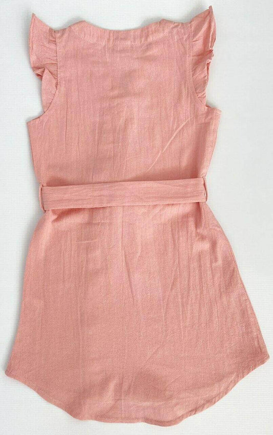 size 2y to 6-7 years new girls dress pink curve hem button dress with belt - MARIGOLD 