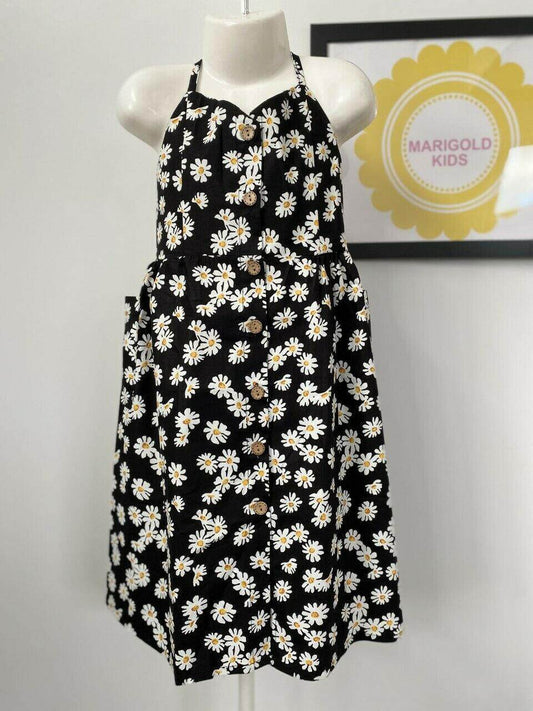 size 2y to 8 years new girls dress daisy button front cotton girls dress - MARIGOLD 