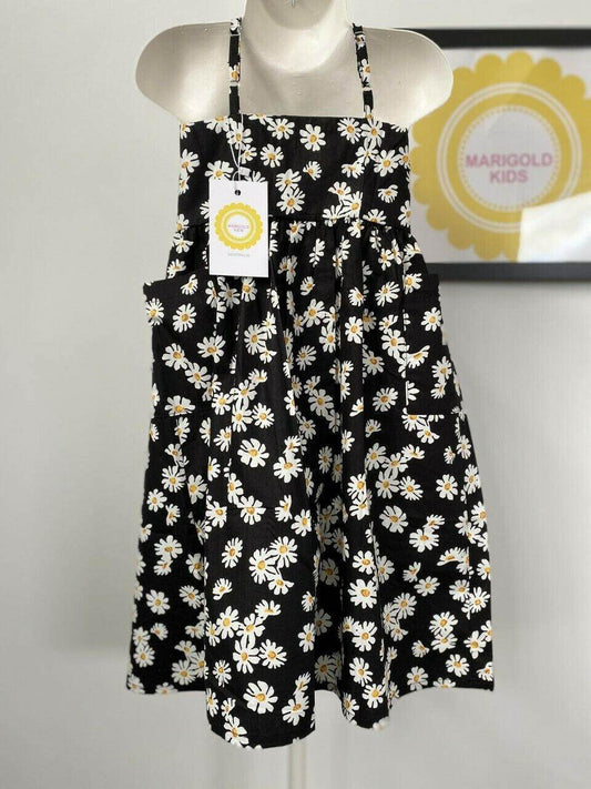 size 2y to 8 years new girls dress daisy button front cotton girls dress - MARIGOLD 