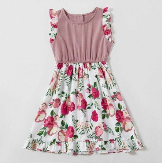 Toddler Girls Dusty Pink Floral Print Dress - MARIGOLD 
