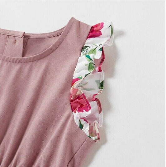 Toddler Girls Dusty Pink Floral Print Dress - MARIGOLD 