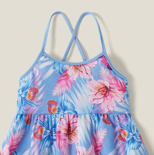 size 2/3/4/6/8 years new girls dress blue pink tropical flower girls dress - MARIGOLD 