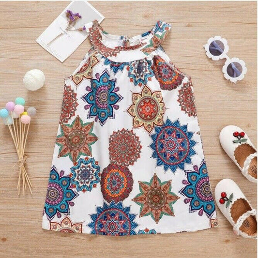 Girls Dress NEW Bohemian Print Cleo Neckline Girls Dress Girls Summer Dress - MARIGOLD 