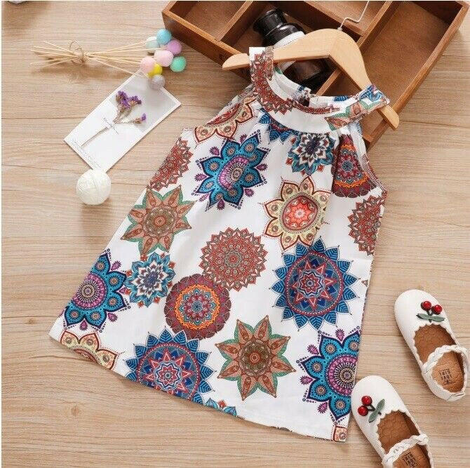 Girls Dress NEW Bohemian Print Cleo Neckline Girls Dress Girls Summer Dress - MARIGOLD 