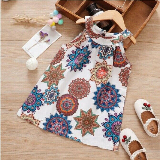 Girls Dress NEW Bohemian Print Cleo Neckline Girls Dress Girls Summer Dress - MARIGOLD 