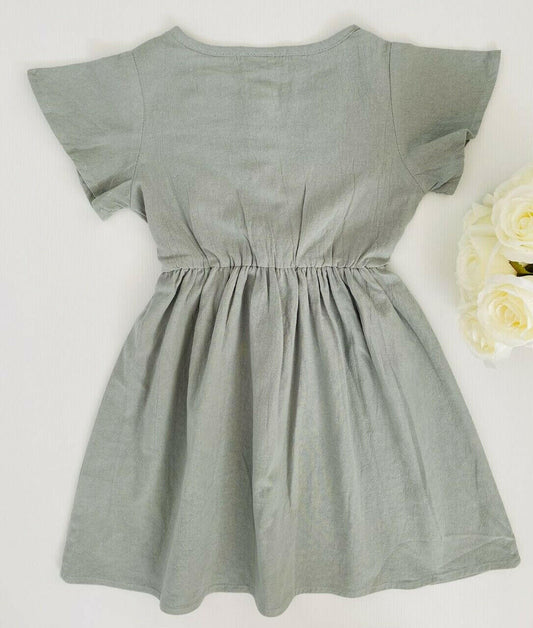 Natural green cotton belted button dress - MARIGOLD 