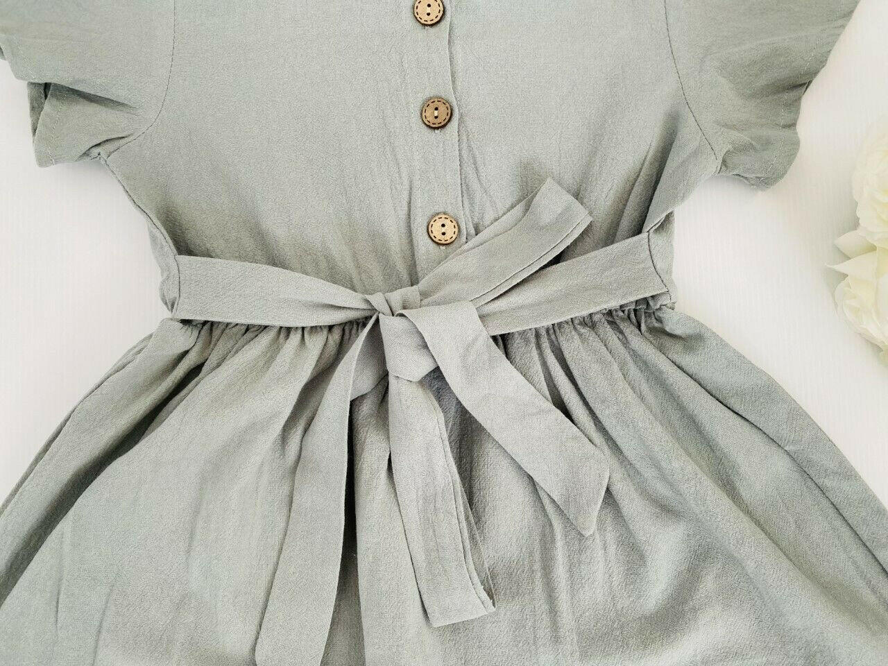 Natural green cotton belted button dress - MARIGOLD 