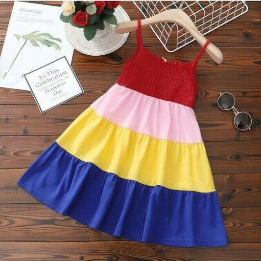 size 18-24m/3y/4y/5y new girls dress colourblock tier girls dress -select size - MARIGOLD 