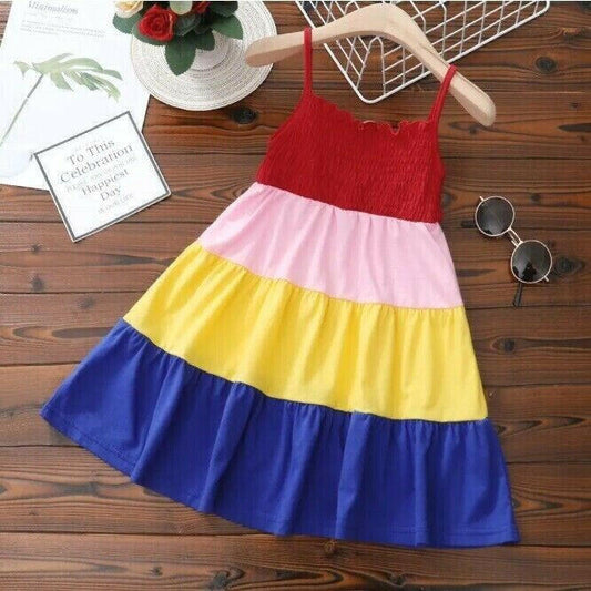 size 18-24m/3y/4y/5y new girls dress colourblock tier girls dress -select size - MARIGOLD 