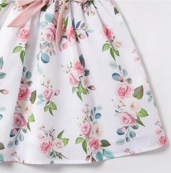 size 2/3/4/6/8/10 years new girls dress pink flutter sleeve floral cotton dress - MARIGOLD 