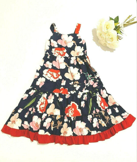 Size 2 years / 3-4 years New Girls Dress Navy Floral Red Ruffle Hem Dress - MARIGOLD 