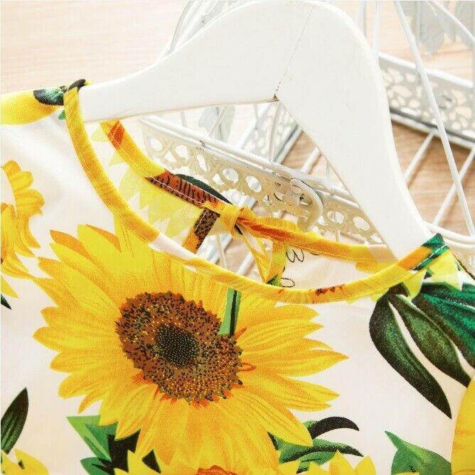 size 3y to 5-6 years new girls dress sunflower long sleeve white cotton dress - MARIGOLD 