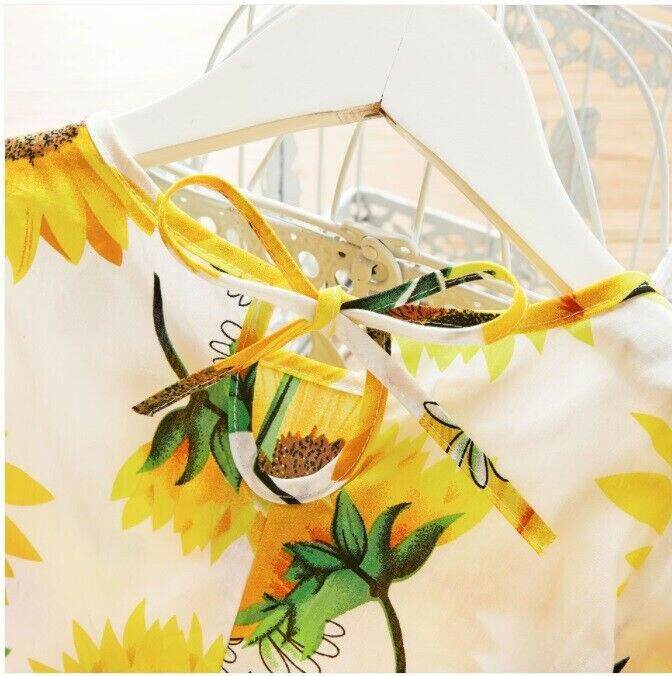 size 3y to 5-6 years new girls dress sunflower long sleeve white cotton dress - MARIGOLD 