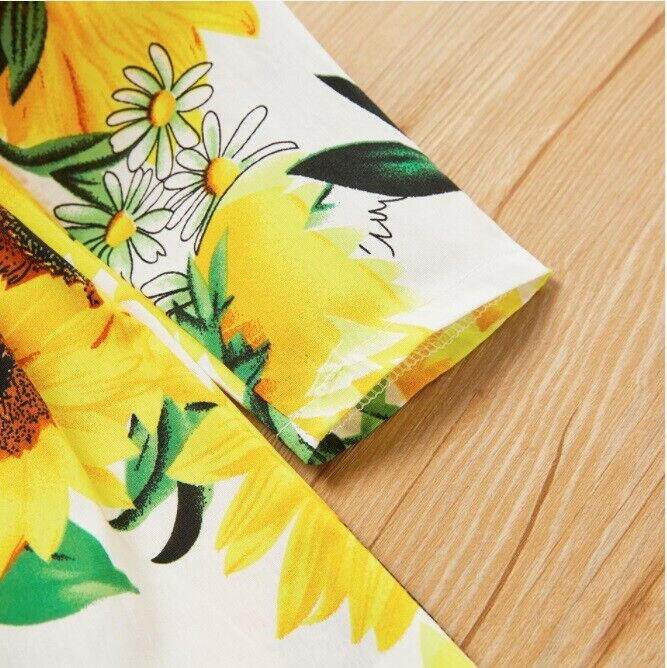size 3y to 5-6 years new girls dress sunflower long sleeve white cotton dress - MARIGOLD 