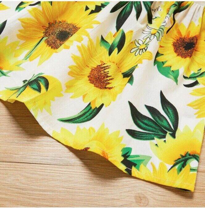size 3y to 5-6 years new girls dress sunflower long sleeve white cotton dress - MARIGOLD 