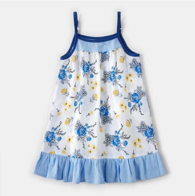 Baby/Toddler Girls Dress Blue Floral Ruffle Hem Dress - MARIGOLD 