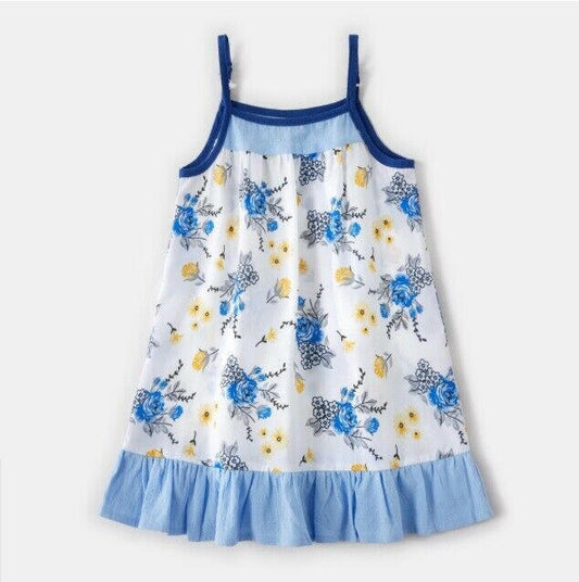 Baby/Toddler Girls Dress Blue Floral Ruffle Hem Dress - MARIGOLD 