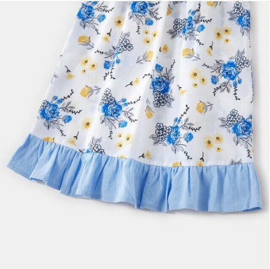 Baby/Toddler Girls Dress Blue Floral Ruffle Hem Dress - MARIGOLD 
