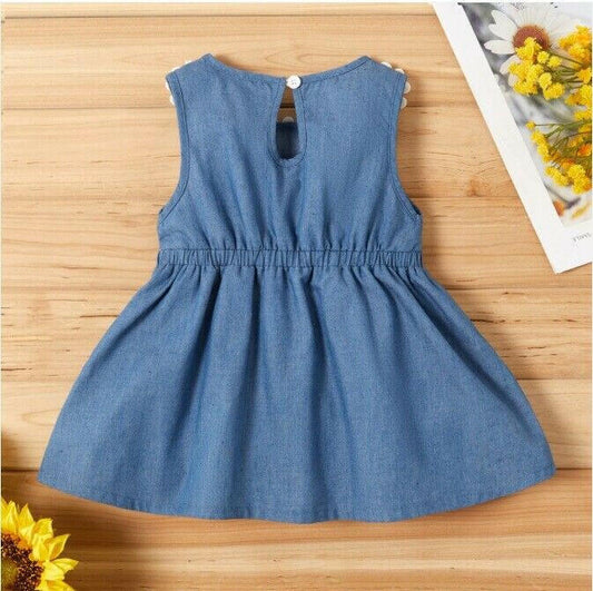 size 3-6 to 18-24 months baby dress chambray daisy applique dress - Select Size - MARIGOLD 