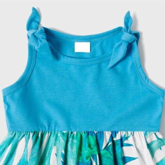Size 3-6m/6-9m/9-12m/12-18m new turquoise blue palm and bird baby dress - MARIGOLD 