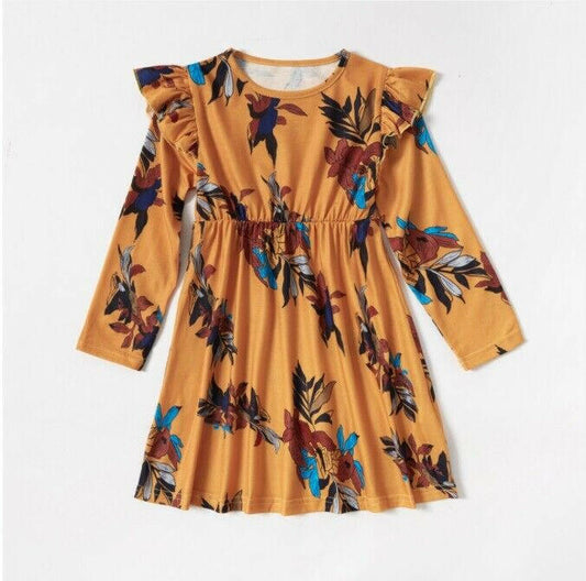 Girls Dress New Amber Floral Long Sleeve Girls Dress - MARIGOLD 