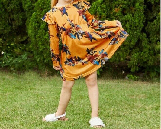 Girls Dress New Amber Floral Long Sleeve Girls Dress - MARIGOLD 