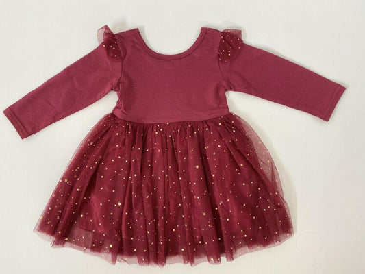 Girls dress burgundy gold stars and moon tulle girls dress - MARIGOLD 