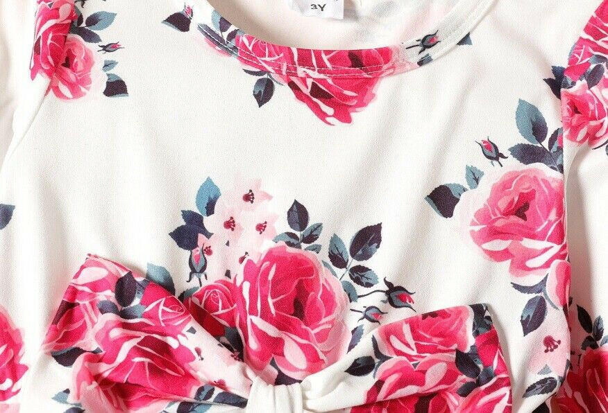 girls dress new pink floral bowknot long sleeve tulle girls dress - MARIGOLD 