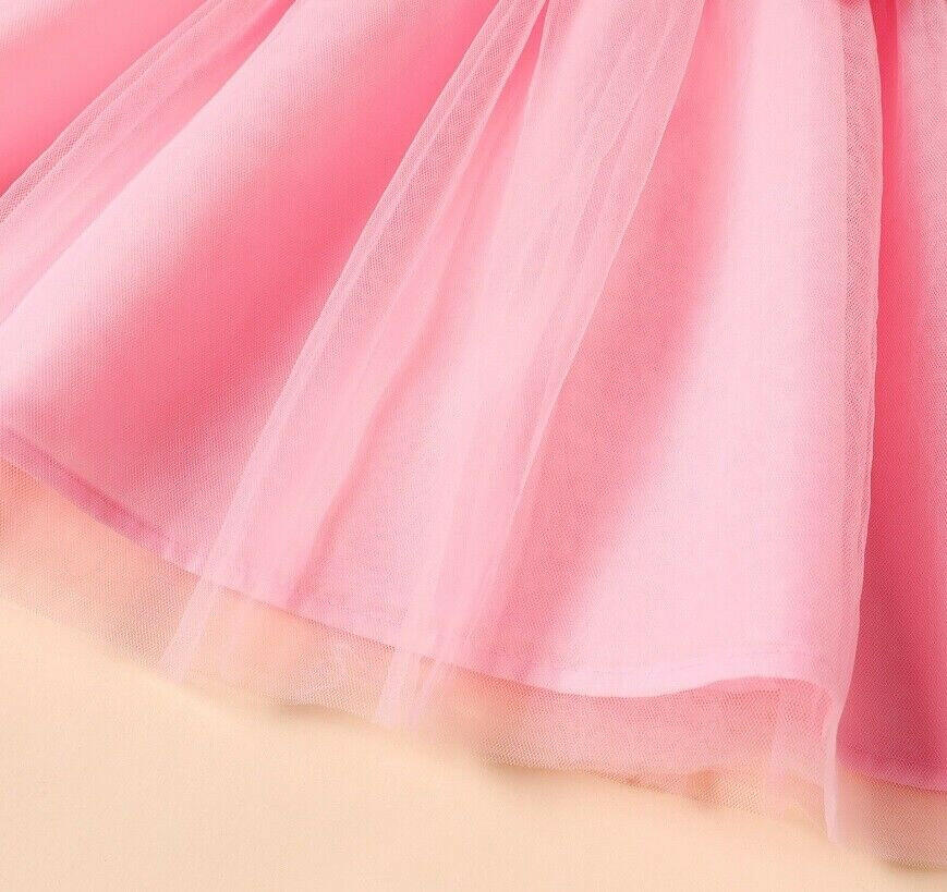 girls dress new pink floral bowknot long sleeve tulle girls dress - MARIGOLD 
