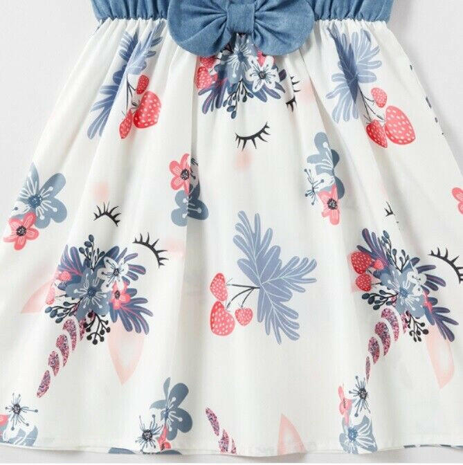 Girls dress strawberry unicorn blue chambray dress - MARIGOLD 