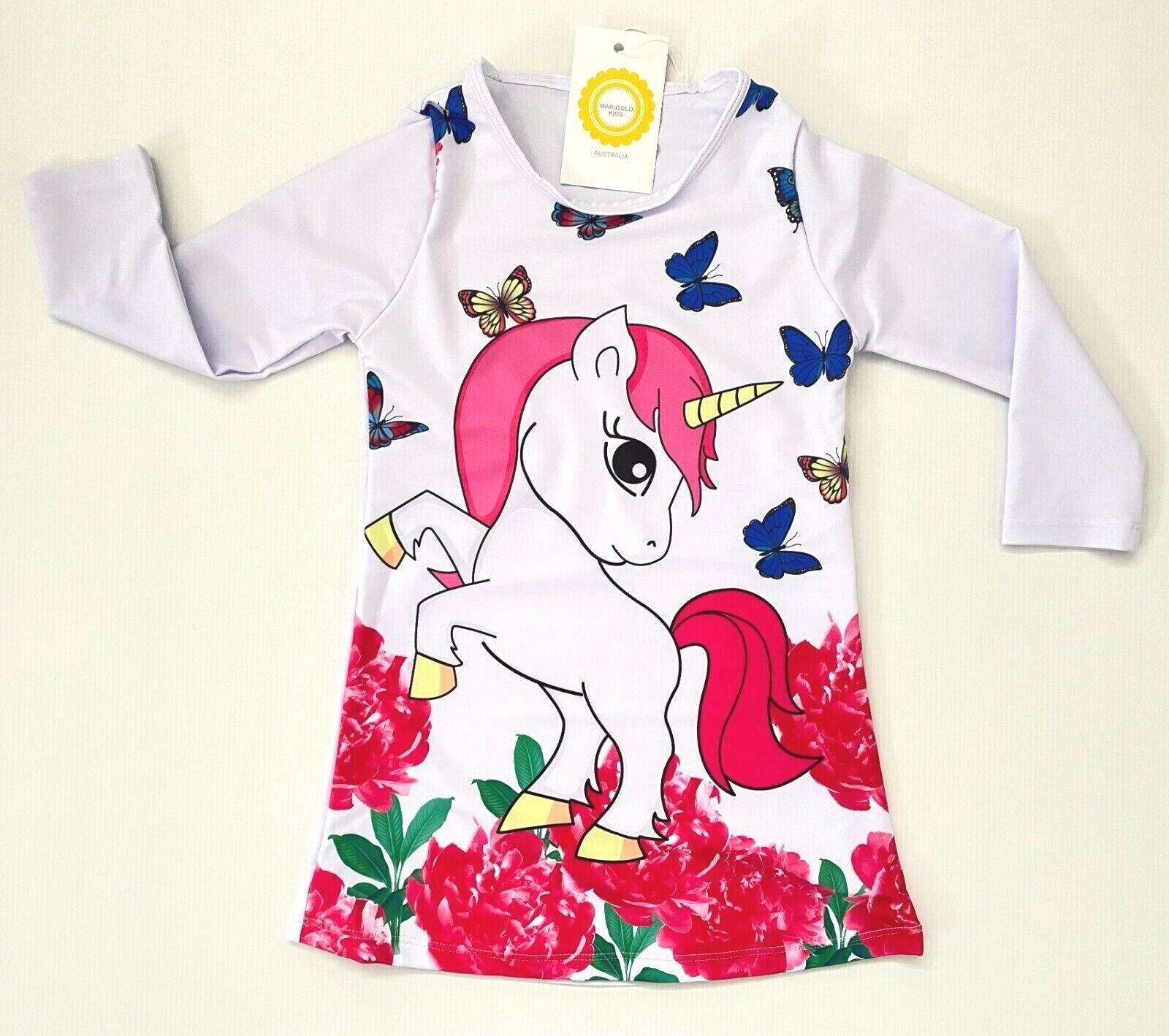 Girls Dress- Unicorn Butterfly Floral Long Sleeve Girls Dress - MARIGOLD 