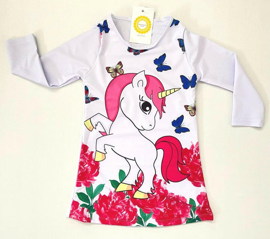 Girls Dress- Unicorn Butterfly Floral Long Sleeve Girls Dress - MARIGOLD 