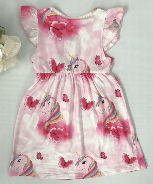 Pink unicorn butterfly flutter sleeve dress - MARIGOLD 