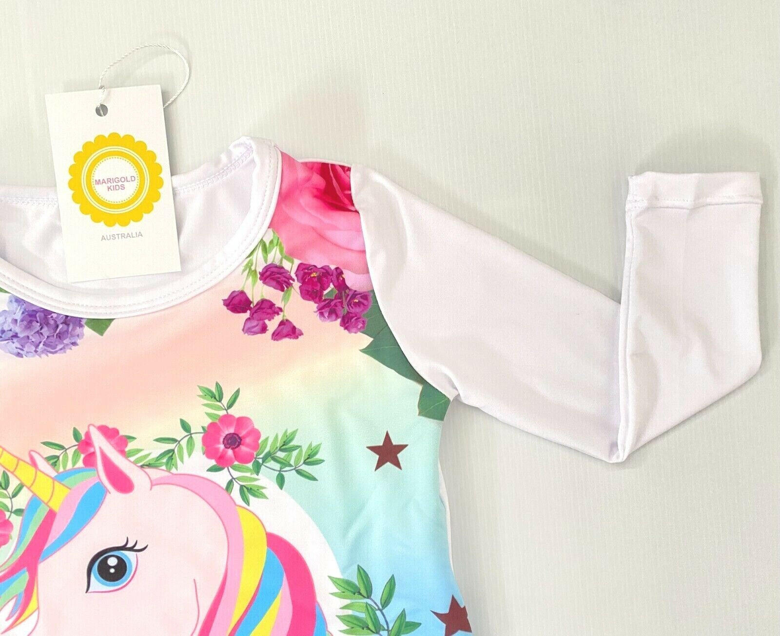 Rainbow Unicorn Floral Print Dress - MARIGOLD 