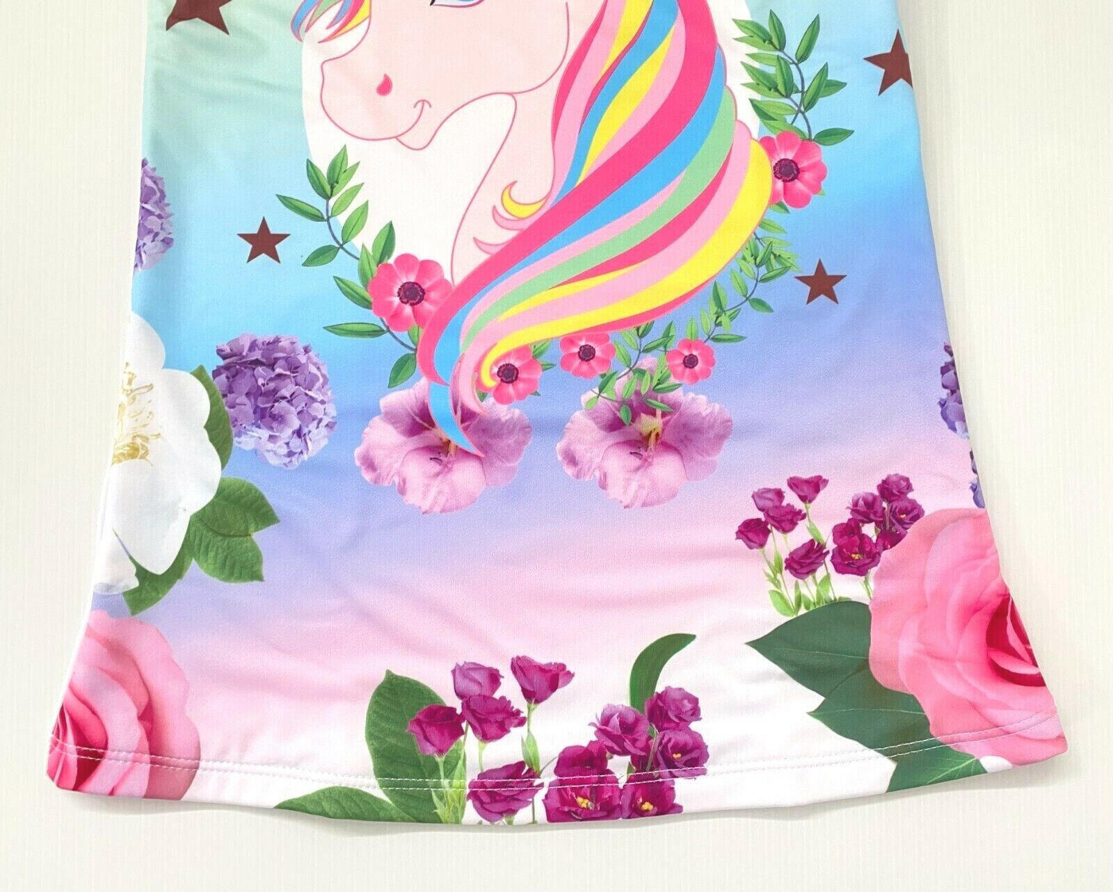 Rainbow Unicorn Floral Print Dress - MARIGOLD 