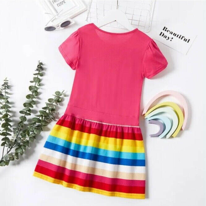 size 4/5/6 years new girls dress rainbow unicorn dark pink girls dress - MARIGOLD 