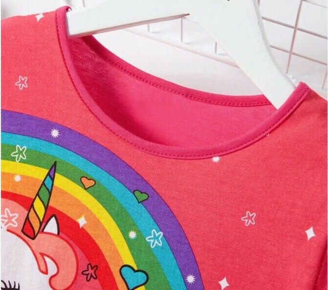 size 4/5/6 years new girls dress rainbow unicorn dark pink girls dress - MARIGOLD 