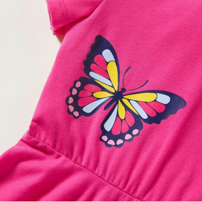 size 4-5 years new girls dress hot pink butterfly short sleeve dress -1 Left ! - MARIGOLD 