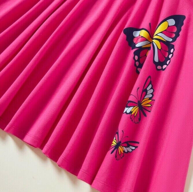 size 4-5 years new girls dress hot pink butterfly short sleeve dress -1 Left ! - MARIGOLD 