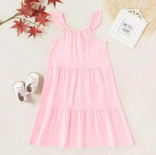 size 4 years / 7 years girls dress pink flutter sleeve tiered dress-select size - MARIGOLD 