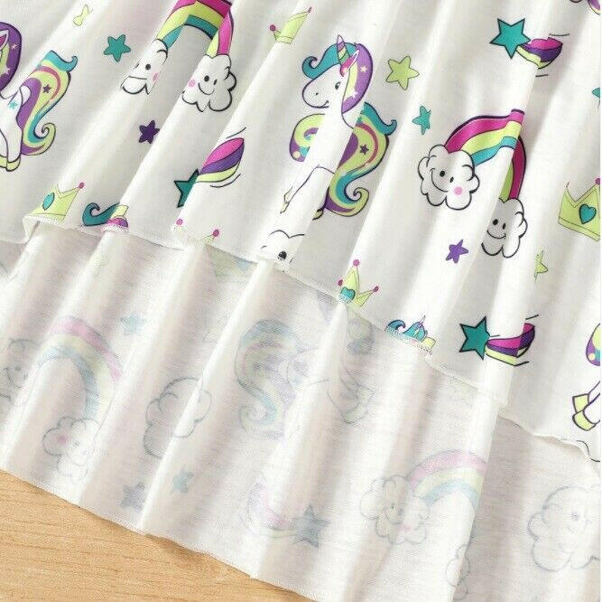 Unicorn and Rainbow Print Girls Dress – White - MARIGOLD 
